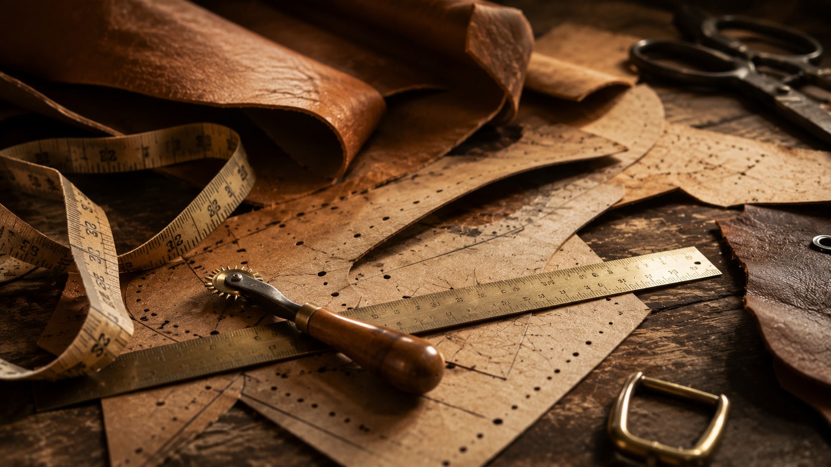 Patterns and measuring tools for bespoke leather work