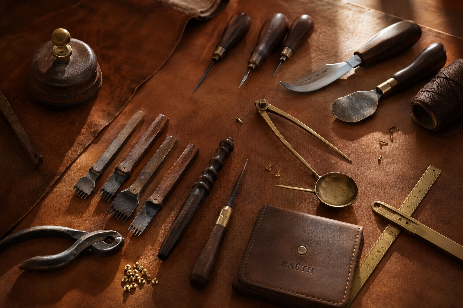Close view of Raeth leather craftsmanship